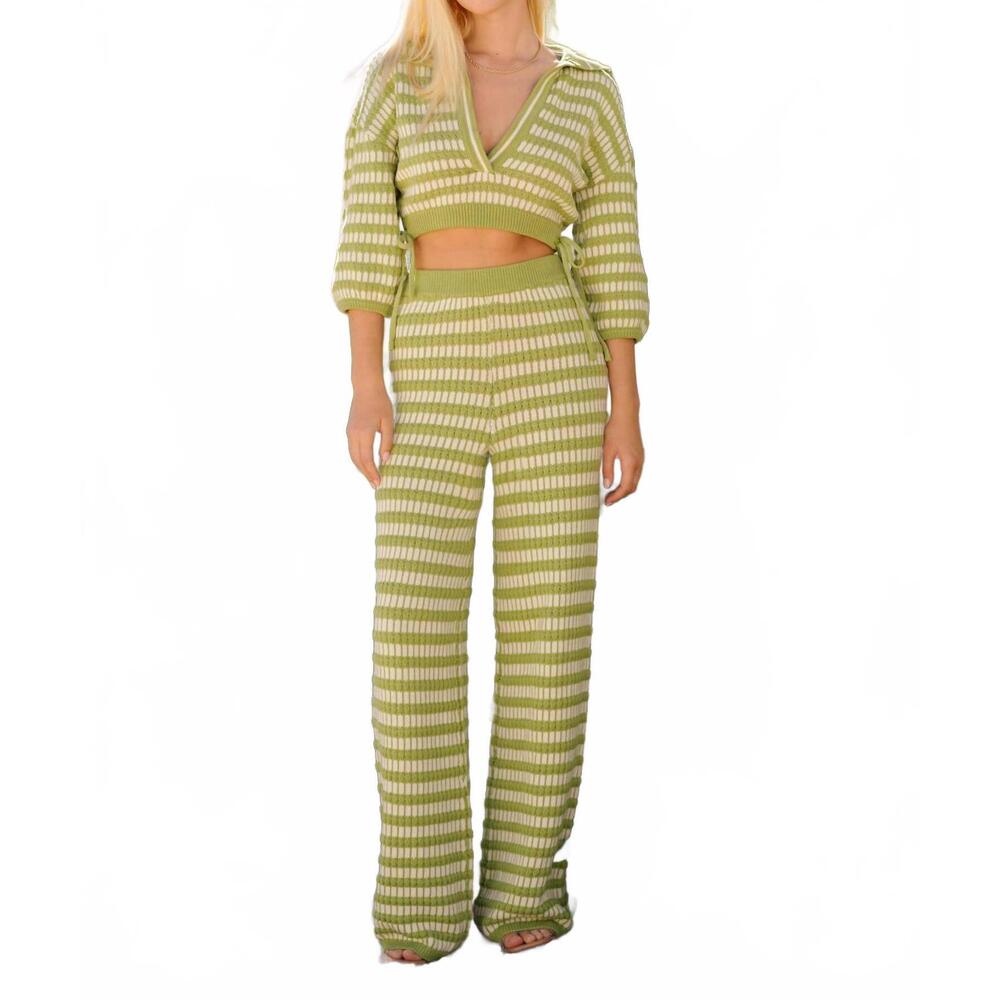 NEW ENDLESS BLU. v-neck stripe knit top in avo